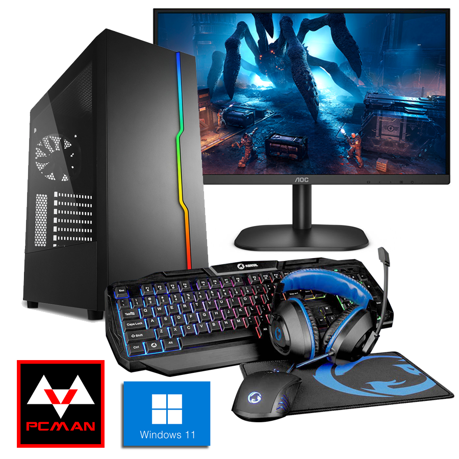 Pcman Game Pc Blaze - i5-11400F - RTX 3060 - 16 GB geheugen - 480 GB SSD + Monitor + Headset + Muis + Toetsenbord met Windows 11 Pro
