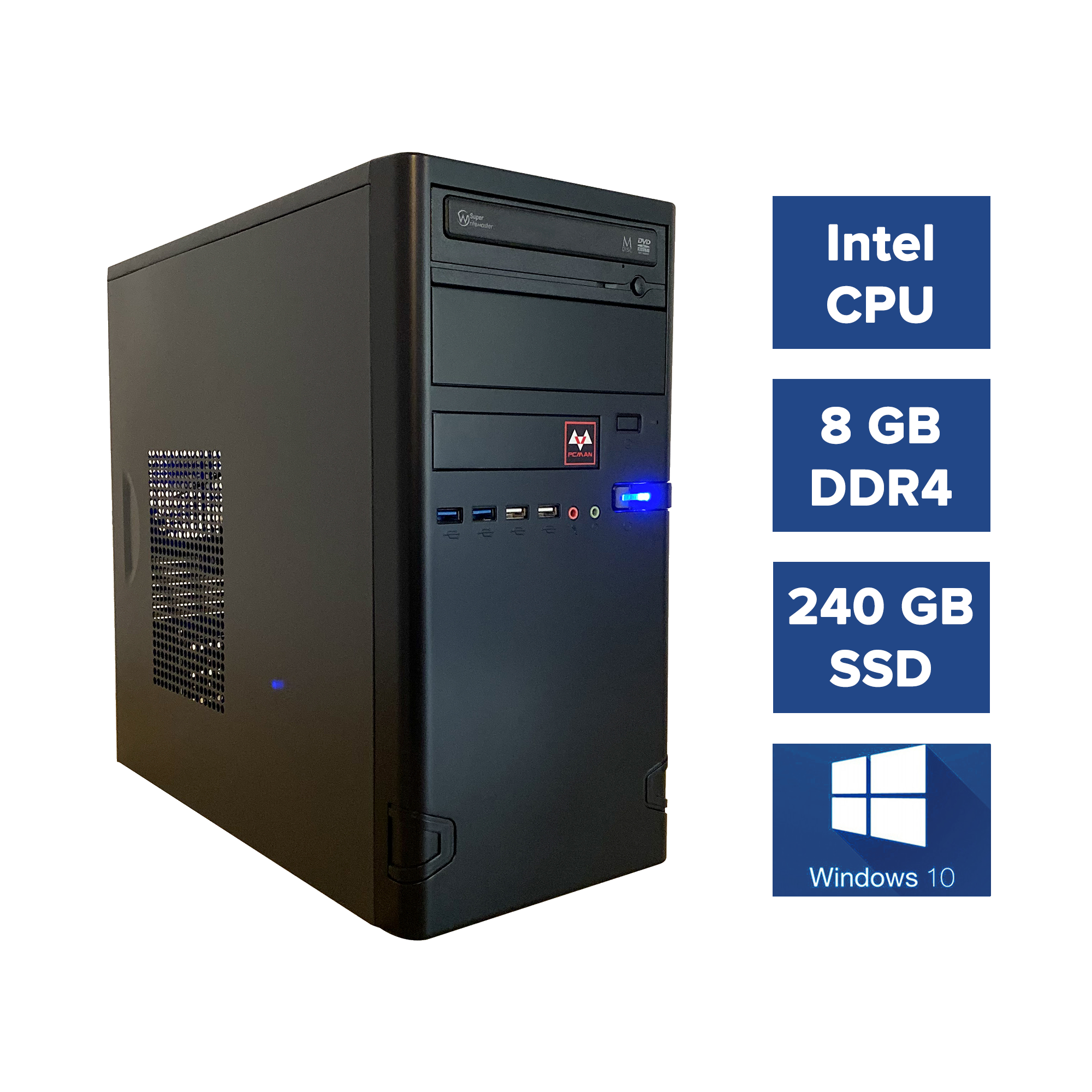 Pcman Desktop PC Solid - Intel G5905 - 8 GB geheugen - 240 GB SSD - Windows 10 Pro